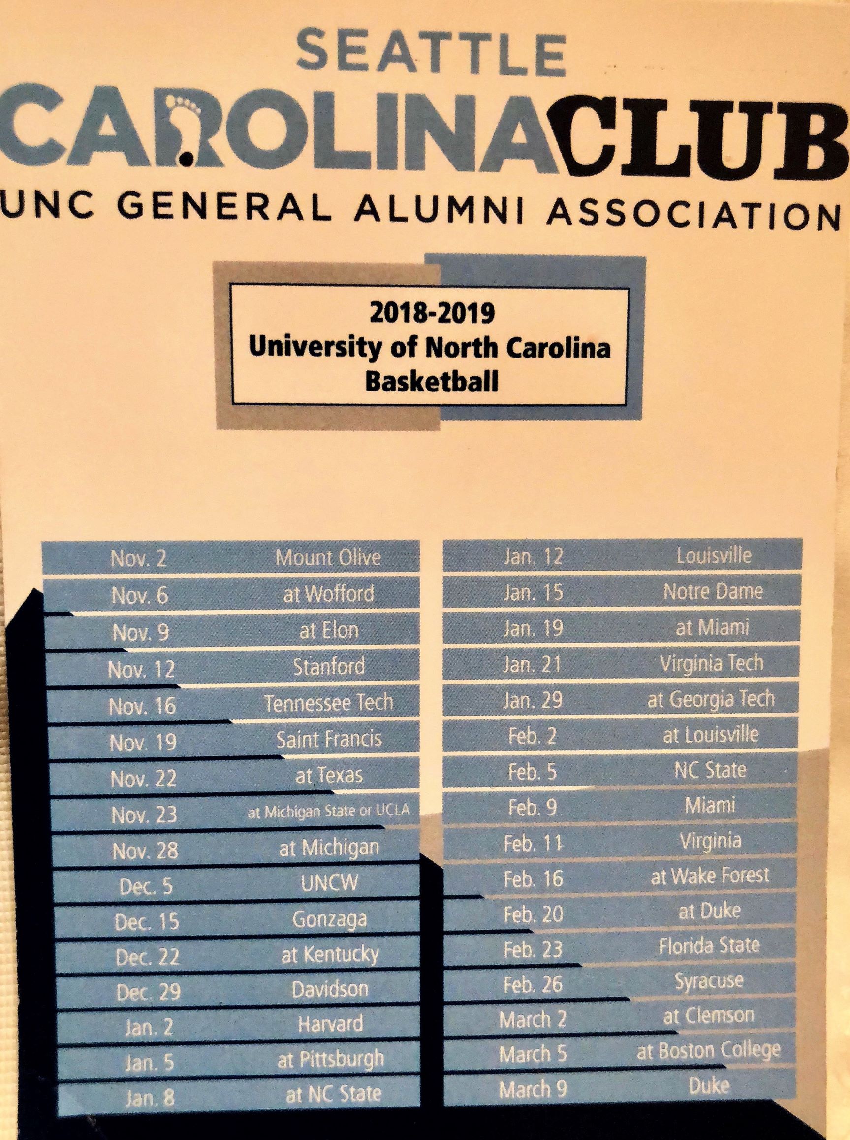 2018-19 tar heel basketball schedule | unc general alumni association